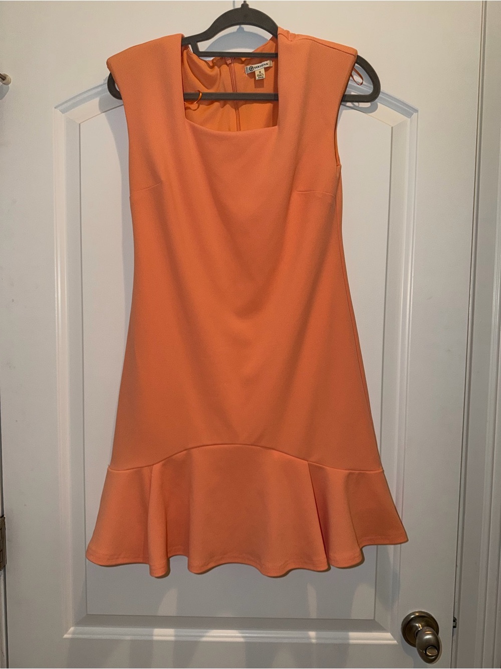 VERSONA Sleeveless Orange Ruffle-Hem Dress